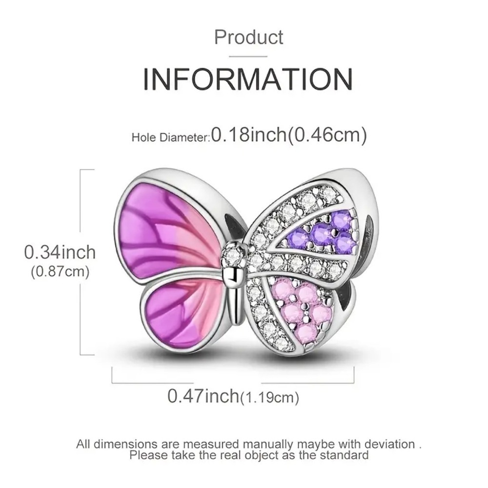 925 Sterling Silver Purple & Pink Cubic Zirconia Butterfly Charm/Pendant - NWT - Picture 5 of 5